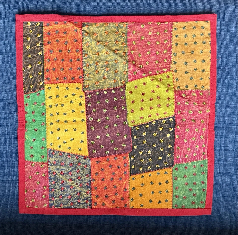 Cushion Cover Red India Tribal Stars Camel Patchwork New Cotton Embroidery Brown - Image 1 of 4