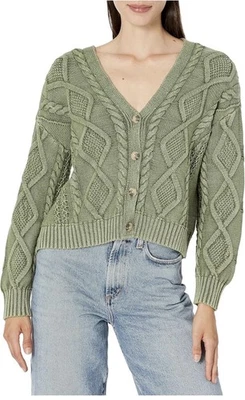 Cárdigan para mujer LUCKY BRAND punto de cable manga larga verde alperícola GRANDE Foto 1 de 4