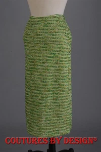 St John Strick Wimpern Tweed gefütterter Rock Schlüssel limette/gold Schimmer Größe 6 neu mit Etikett UVP $ 595 - Bild 1 von 4