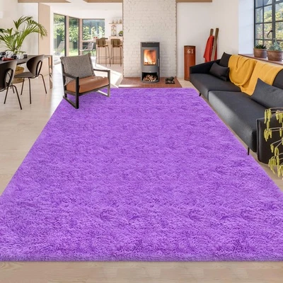 Girl Bedroom Purple Shag Area Rug 6x9 feet Under Bed, Non-Slip 6x9 ft Large R... - Image 1 of 4