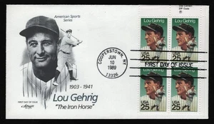 #2417 25c Lou Gehrig-Bloque de 4, Artmaster H/C FDC **CUALQUIER 5 = ENVÍO GRATUITO** - Imagen 1 de 1
