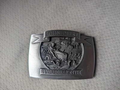 vintage 1990s belt buckle JOHN DEERE one millionth TRACTOR lawn mower PEWTER - Image 1 of 4