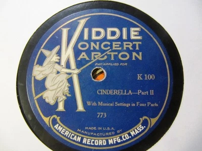1921 Kiddie Koncert Karton Picture Label RECORD K 100 Cinderella part 1&2 Foto 1 de 2
