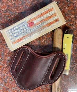 leather knife sheath pancake cross draw knife case scabbard mini trapper SMALL - Picture 1 of 10