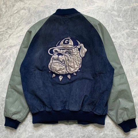 VTG 90s NCAA GEORGETOWN HOYAS LEATHER SUEDE JACKET SIZE L Cover