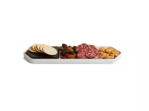 Libbey Urban Story 2-Piece Tray with Removable Brown Wood Insert White Ceramic - Picture 1 of 3