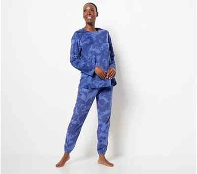 Stan Herman Soft Velour Shadow Flowers 2 Piece Lounge Set,Sapphire Small A455496 - Image 1 of 3