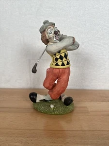 Vintage Detailed Clown Playing Golf Sculpture - 9” Tall - Picture 1 of 6