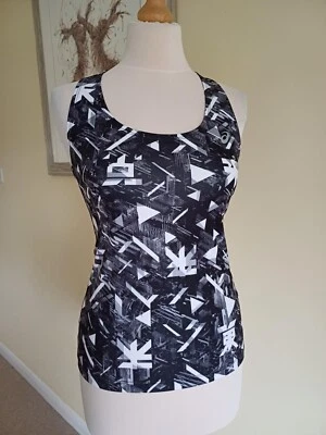 ASICS Women's Black & White Abstract Racer Back Sports Vest Top UK S - NEW - Image 1 of 4