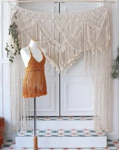 Bohemian Handmade Macrame Wall Hanging Macrame Curtains Geometric W 75 X L 85 in - Picture 1 of 5