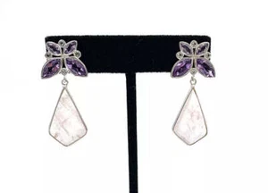 Pendientes colgantes HSN Kanuiriya de plata de ley amatista y cuarzo rosa - Imagen 1 de 2