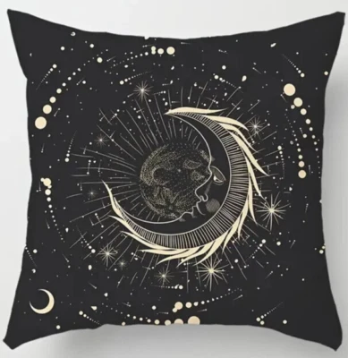 Funda Almohada Sol y Luna Estilo Bohemio Astrológico Espacio Negro 17.7" S4 Foto 1 de 4