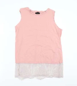 Primark Womens Pink Cotton Blend Tank Size 12 - lace hem - Picture 1 of 12