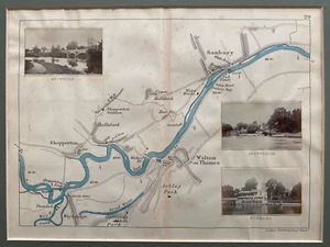 1887 Antique Map with Real Photographs; Walton on Thames, Shepperton by Taunt - Picture 1 of 4
