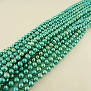 5mm - 6mm Teal, Turquoise Blue Freshwater Cultured round potato Pearls 70 beads  - Picture 1 of 4