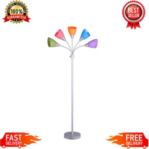 5 Light Floor Lamp Multi-Color Shades Metal Silver Finish Modern Young Adult New - Picture 1 of 9