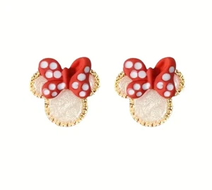Girls 14K Gold Plated Disney Minnie Mouse Ears Bow CZ Rhinestone Stud Earrings - Picture 1 of 15