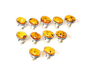 Wholesale 11pc 925 Solid Sterling Silver Lab Yellow Amber Ring Lot n018