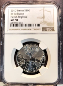 2010 FRANCE SILVER 10 EURO S10E ILE DE FRANCE REGION NGC MS 68 GEM BU TOP POP 1 - Picture 1 of 3