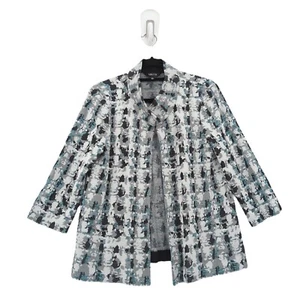 Misook Women S Cardigan Jacket White Blue Knit Acrylic Polyester Vintage VTG - Picture 1 of 7