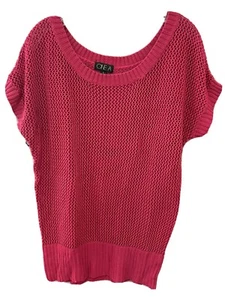 One A Hot Pink Loose Knit S/S Sweater Top Sheer Acrylic EUC Women's Size Large - Picture 1 of 10