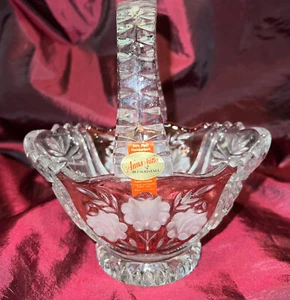 ANNA HUTTE BLEIKRISTALL LEAD CRYSTAL BASKET RED CRANBERRY FLORAL FLASH GERMANY - Picture 1 of 7