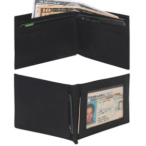 Billetera plegable de cuero genuino Leatherboss ranura de identificación exterior para tarjetas de crédito para hombres, negra - Imagen 1 de 7