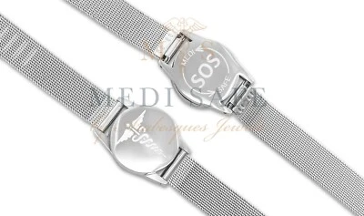 MEDI SAFE BY ARABESQUES JEWELS GENTS SOS BRACELET/MEDICAL INFORMATION/EMERGENCY/STAINLESS STEEL/TALISMAN SILVER