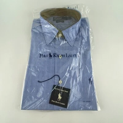 VTG Polo Ralph Lauren Mens Long Sleeve Dress Shirt 16-32/33 Blue White Plaid NOS - Image 1 of 4