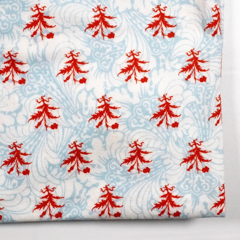 Bohemian Manor In The Beginning Jason Yenter Red Floral on Blue Quilting Cotton - Image 1 of 2