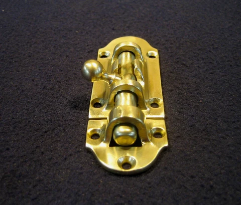 Antique Heavy Brass Door Slide Barrel Bolt Night Latch w/ mounting screws Cover