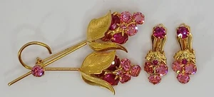 Beautiful New Pink Goldtone Rhinestone Brooch And Earrings Free Shipping - Picture 1 of 4