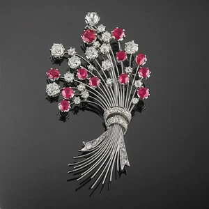Round Pink Sapphire and Shiny CZ Flower Bouquets Design Womens Brooch Pin Silver - Picture 1 of 6