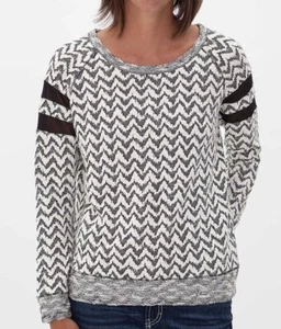 EUC JOLT Black White CHEVRON Sheer Stripe Sleeve French Terry SWEATER Sz SMALL - Picture 1 of 7