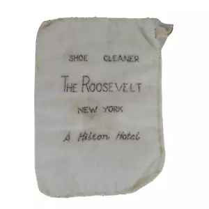 Bolsa brillante de tela limpiadora de zapatos vintage The Roosevelt Hotel Hilton New York City - Imagen 1 de 3
