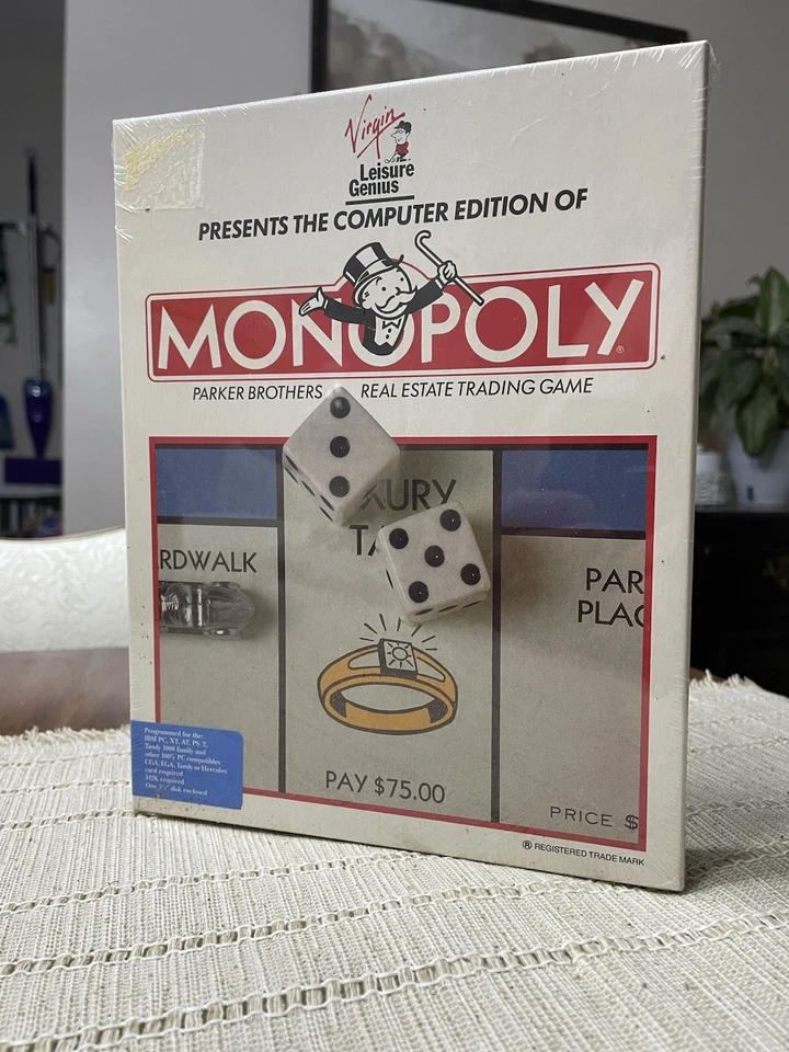 Monopoly Parker Brothers 1989 Virgin Leisure Genius 5 1/4" Disk PC Computer Game
