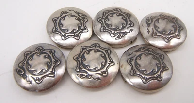 6 VTG METAL BUTTON COVERS SOUTHWEST DESIGN SILVER TONE - Image 1 of 4