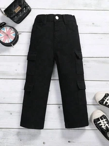 SHEIN Pants Boys 7Y Black Cargo Cotton Elastic Waist Pockets Kids Joggers - Picture 1 of 4