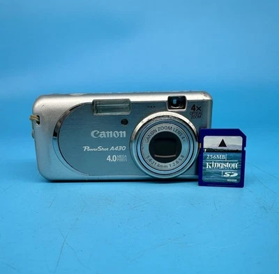 Canon PowerShot A430 4.0MP Digital Camera With SD Card, Silver - Tested - Image 1 of 4