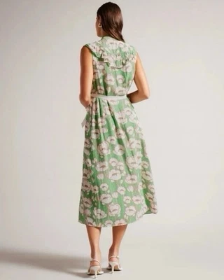 Ted Baker Sleeveless Midi Dress Floral Green Size 1 NWT Women's - Image 1 of 4