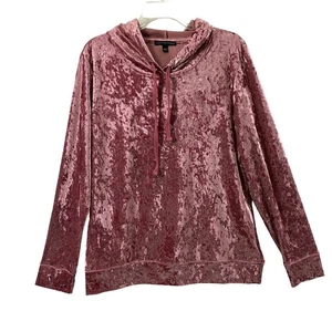 Signature Studio Crushed Velvet Hoodie Womens Large Pink Pullover Whimsigoth - Picture 1 of 11
