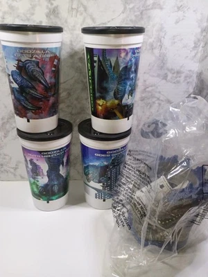 1998 Taco Bell Godzilla Cups Full Set with Lids with Godzilla Cup Holder. New - Image 1 of 4