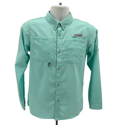 Columbia PFG Boys Large Shirt Omni-Shade Sea Foam Button Fishing - Image 1 of 4
