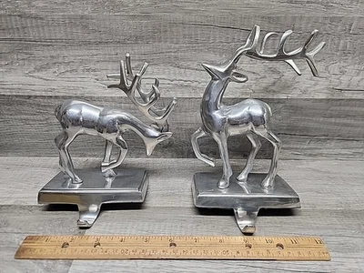 Juego de 2 ganchos portamedias de aluminio de metal plateado brillante ciervo ciervo bucks Foto 1 de 4