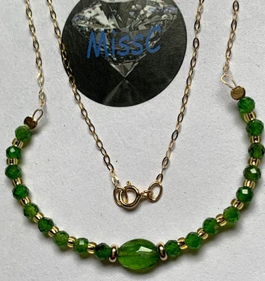 9CT ЖЕЛТОЕ ЗОЛОТО ХРОМ ДИОПСИД ЦЕПОЧКА ОЖЕРЕЛЬЕ НАТУРАЛЬНЫЙ КАМЕНЬ, ЦЕПОЧКА ШТАМП 375 - Изображение 1 из 4