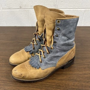 Justin Brown Blue Roper Lace Up Women Ankle Cowboy Boots Sz 6.5 B L0633 USA - Picture 1 of 8