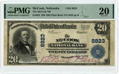 1902 $20 National McCOOK, NE Plain back PMG VF20 Nebraska 949978-3 - Image 1 of 4