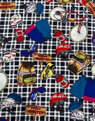 2 YDS Vintage Shamash Biking Gear Plaid print cotton fabric - Image 1 of 4