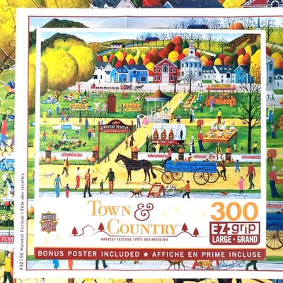 COMPLETE MasterPieces Town Country Art Poulin HARVEST FESTIVAL 300 EZGrip Puzzle - Image 1 of 4