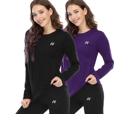 2 Pack Women Thermal Shirts Winter Fleece Lined Long Johns Base Layer Top Skiing - Image 1 of 4
